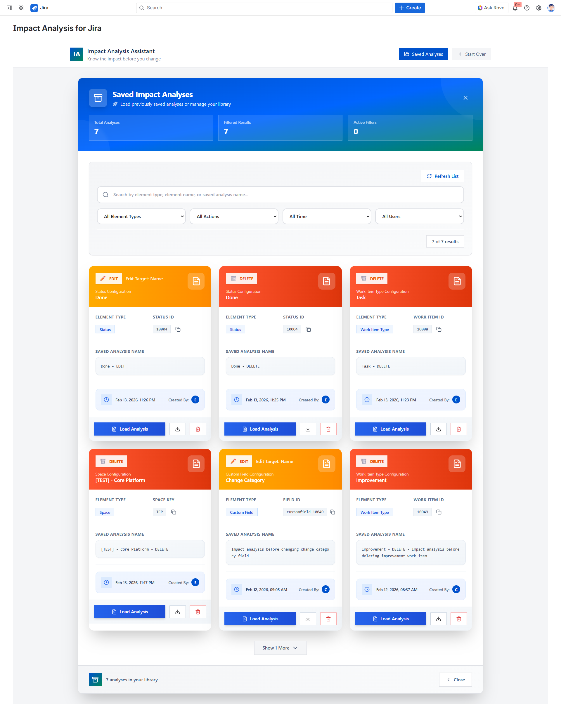 Saved Analyses library