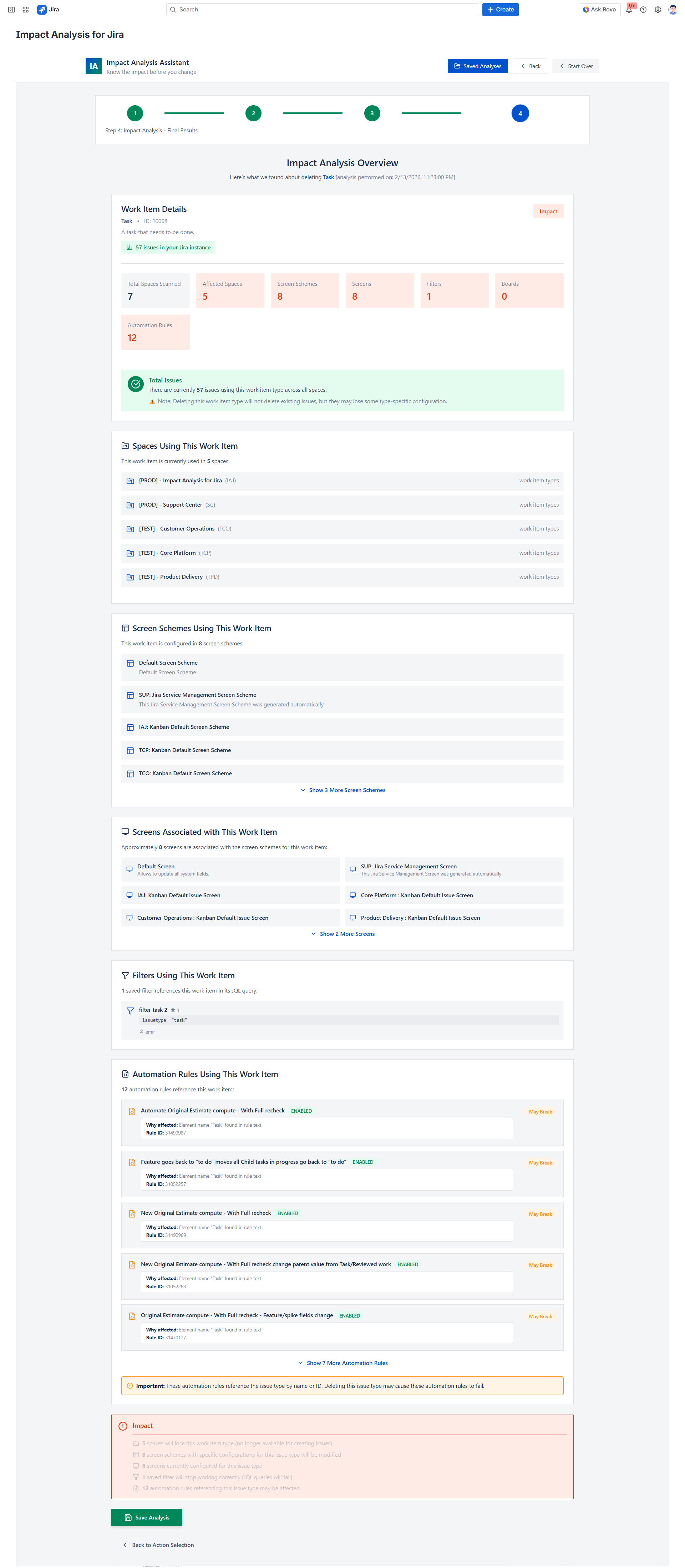 Step 4: final impact analysis results